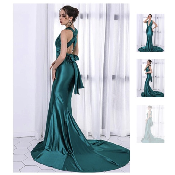 🆕 (S) EMERALD GREEN MULTI-WAY MAXI PROM DRESS - Picture 2 of 4